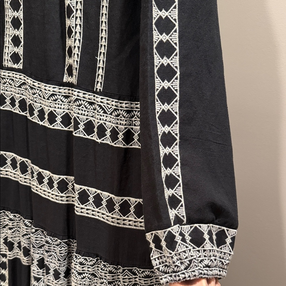 Zara Black and White Embroidered Bohemian Linen Dress - XL - Picture 11 of 11